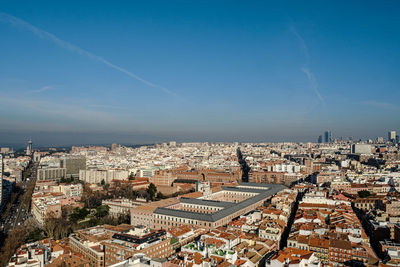 High angle shot of townscape against sky