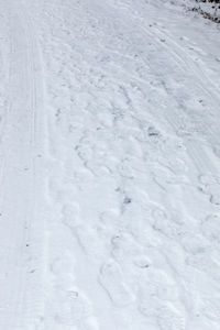 High angle view of snow covered land