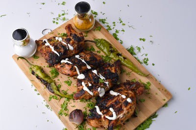 High angle view of food on table