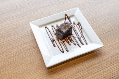 High angle view of dessert on table