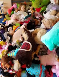 High angle view of toys at market stall