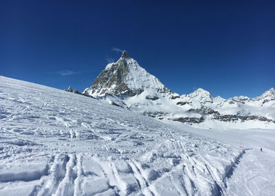 Majestic matterhorn mountain in front of a blue sky, zermatt, switzerland