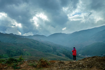 Rear view of man standing on landscape