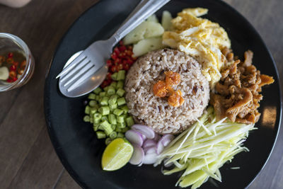 High angle view of meal served in plate