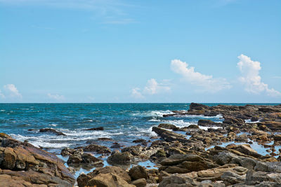 Scenic view of sea against blue sky