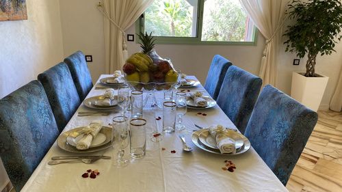 High angle view of food on table at home