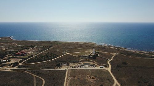 High angle view of sea against clear sky