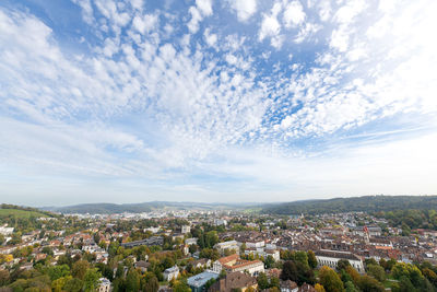 High angle view of townscape against sky