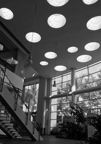 Low angle view of hanging lights against sky