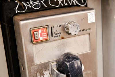 Close-up of telephone booth