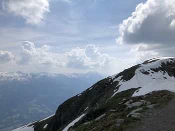 Scenic view of snowcapped mountains against sky