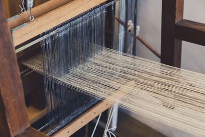 Close-up of loom in factory