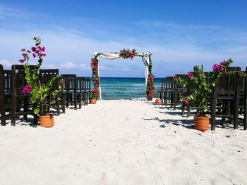 View of beach against blue sky