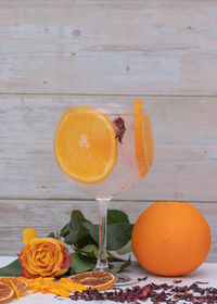 Close-up of orange fruit on table