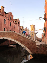 View of canal and buildings against clear sky