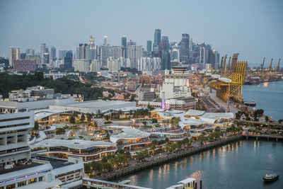 High angle view of city at waterfront