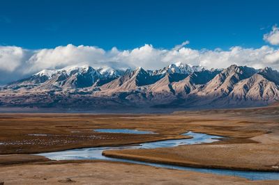Scenic view of snowcapped mountains against sky