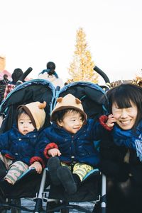Portrait of happy siblings