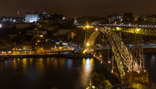 High angle view of illuminated dom luis i bridge at night