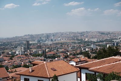 High angle view of townscape against sky