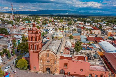 High angle view of townscape against sky