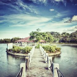 Jetty leading to calm lake