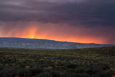 Scenic view of field against sky during sunset