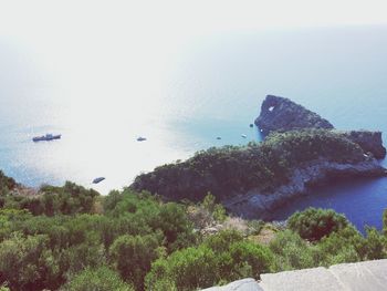High angle view of bay against clear sky
