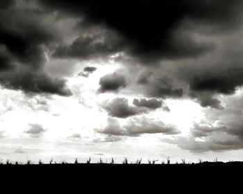 Silhouette of people on field against cloudy sky