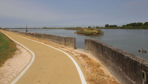 Curve on the bike path in the plain near the sea
