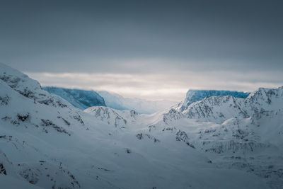 Scenic view of snowcapped mountains against sky