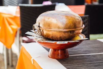 Close-up of drink in bowl on table