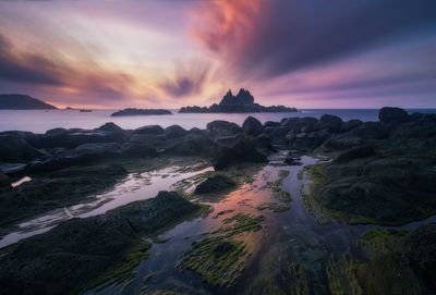 Scenic view of sea against sky during sunset