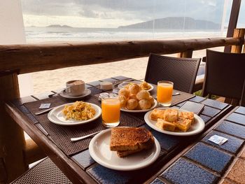 High angle view of breakfast on table