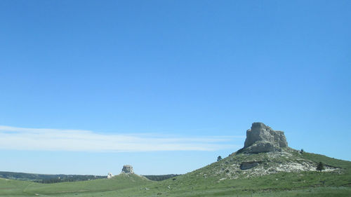 Scenic view of landscape against clear blue sky