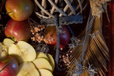 High angle view of fruits in basket