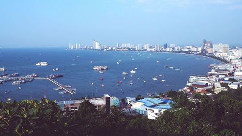 High angle view of city at waterfront