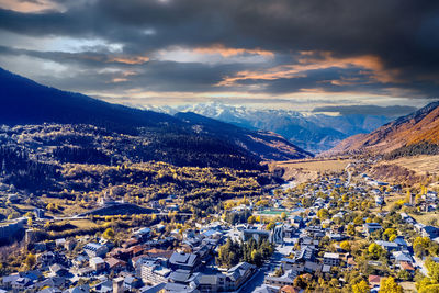 High angle view of townscape against sky during winter