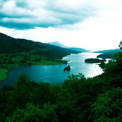 Scenic view of lake against cloudy sky