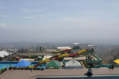 High angle view of waterpark against sky