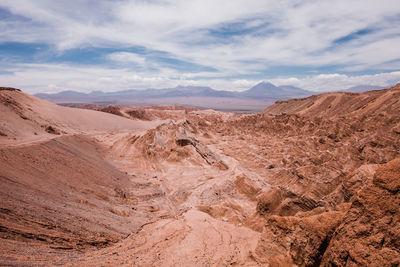 Scenic view of death valley in atacama desert in chile against cloudy sky