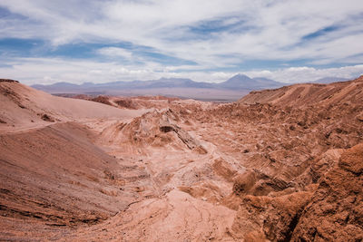 Scenic view of desert landscape against cloudy sky