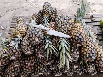 High angle view of fruits for sale in market