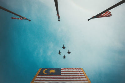 Low angle view of airplane flying in sky