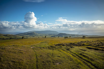 Scenic view of land against sky