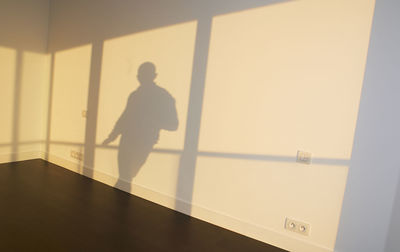 Silhouette man standing by window in building