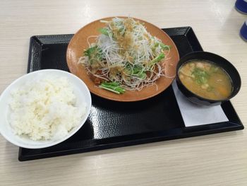 Close-up of served food in plate