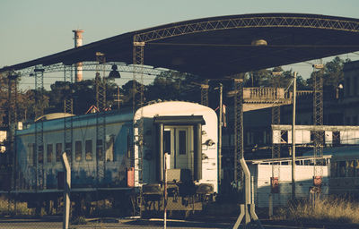 Train on railroad tracks against sky