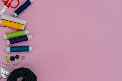 High angle view of multi colored pencils on table