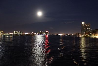 Reflection of illuminated buildings in water at night